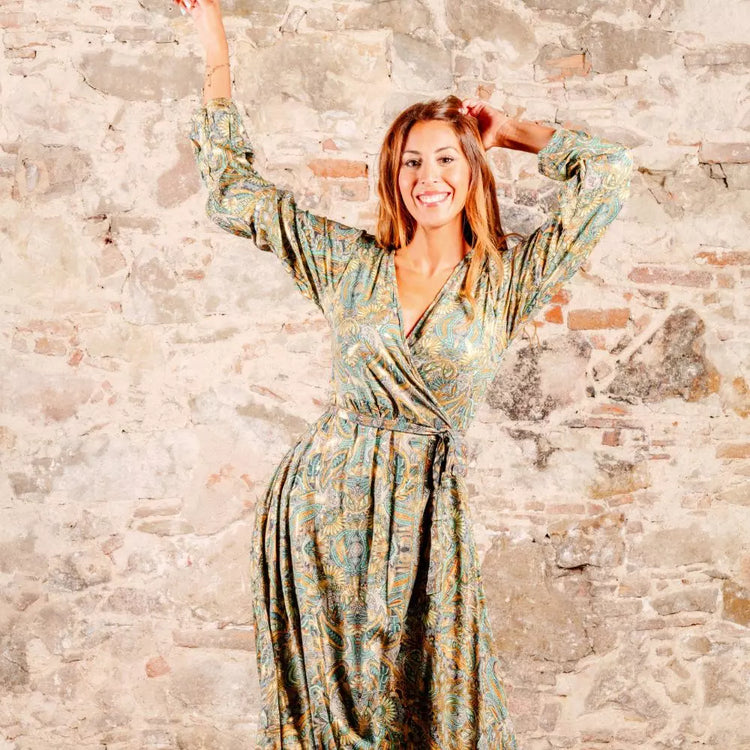 vestido largo cruzado bohemio mujer Arena Formentera