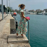 vestido largo de verano, vestido cruzado con volantes, vestido bohemio estampado, vestido 