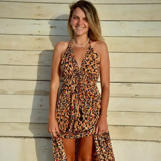 vestido bohemio largo con escote en la espalda mujer arena formentera