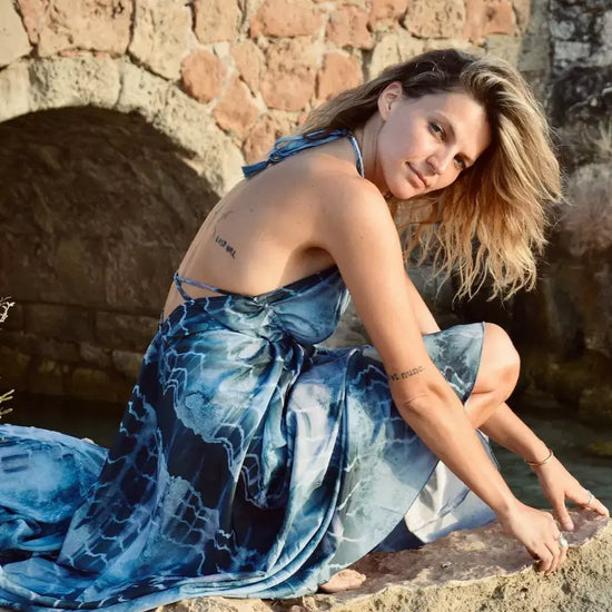 vestido bohemio largo con escote en la espalda mujer arena formentera