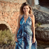 vestido bohemio largo con escote en la espalda mujer arena formentera