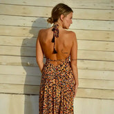 vestido bohemio largo con escote en la espalda mujer arena formentera